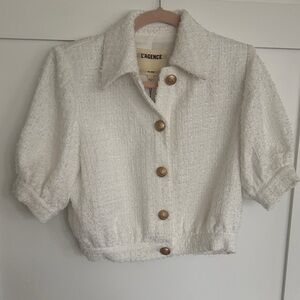 L'AGENCE Cream Textured Jacket with Gold Buttons